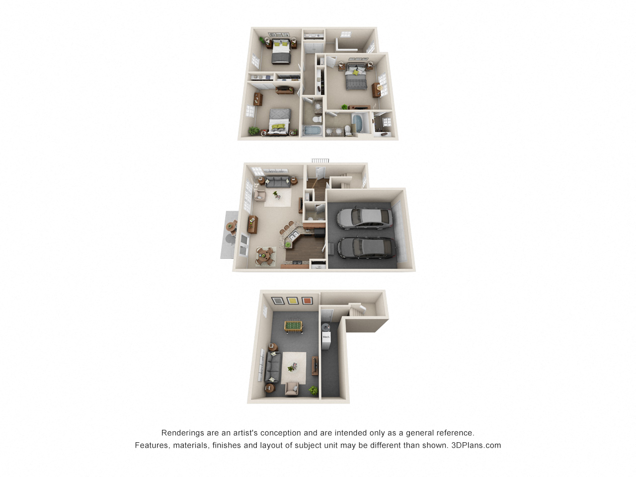Floor plan for 3 beds, 2.5 baths, 2145 sqft